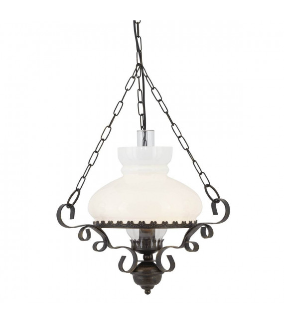 Lámpara colgante Oil Lantern, en hierro forjado y cristal opal