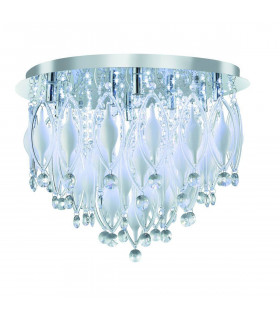 Plafoniera con 9 lampadine mandrino in cromo e vetro