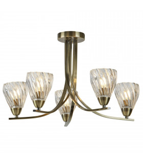 Lampada a sospensione 5 lampadine Ascona, in ottone antico e vetro