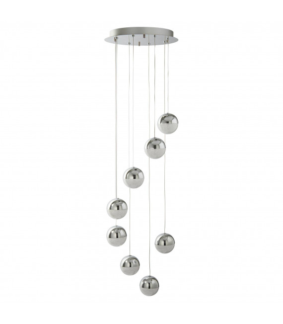 Lampada a sospensione in marmo, cromo e vetro, 5 lampadine