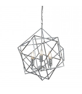 Hängelampe 4 Lampen Würfel, in Chrom und Kristall