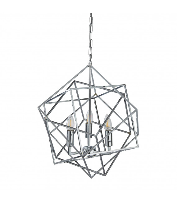 Suspension 4 ampoules Cube, en chrome et cristal