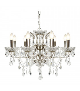 Lampada a sospensione Paris, ottone antico e cristallo, 8 lampadine