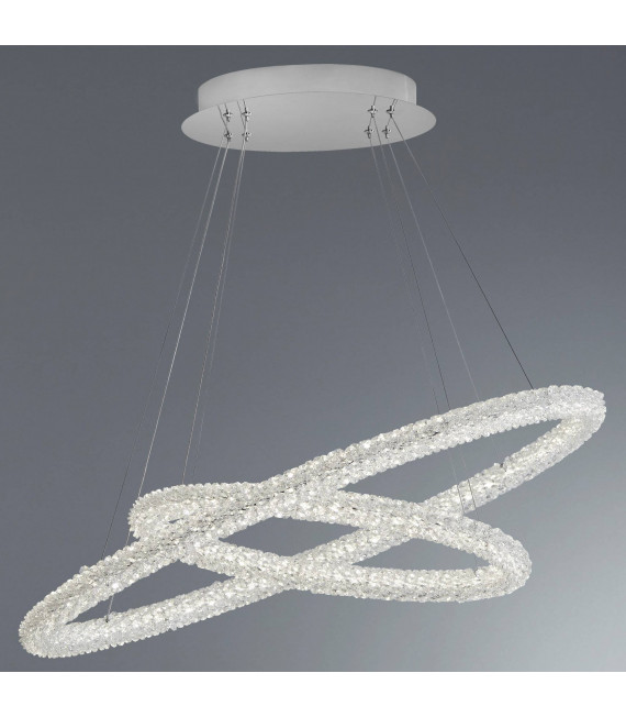 Lámpara colgante circular, en cromo y cristal, 54 cm.