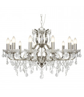 Suspension Paris, laiton antique et cristal, 12 ampoules