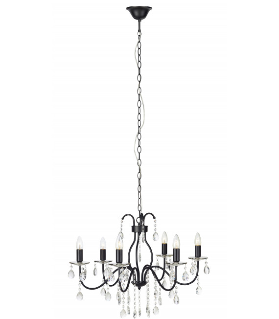 Plafoniera in cristallo MARY Nero 6 lampadine