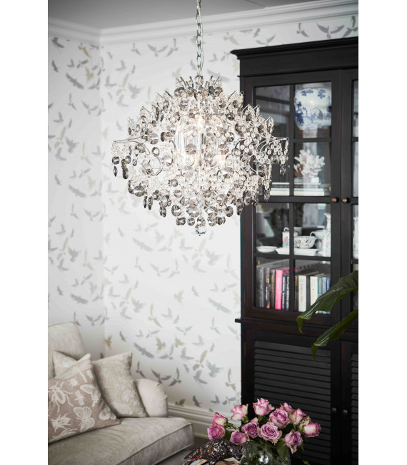 HIDDEN GEM Kristall Deckenleuchte Chrom 6 Lampen