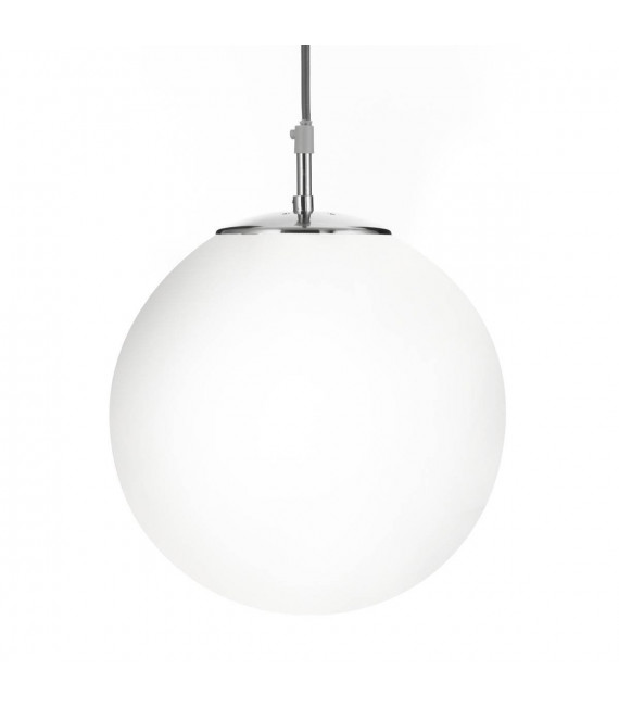Hängelampe 30 cm Atom, aus Satin Silber und Opalglas