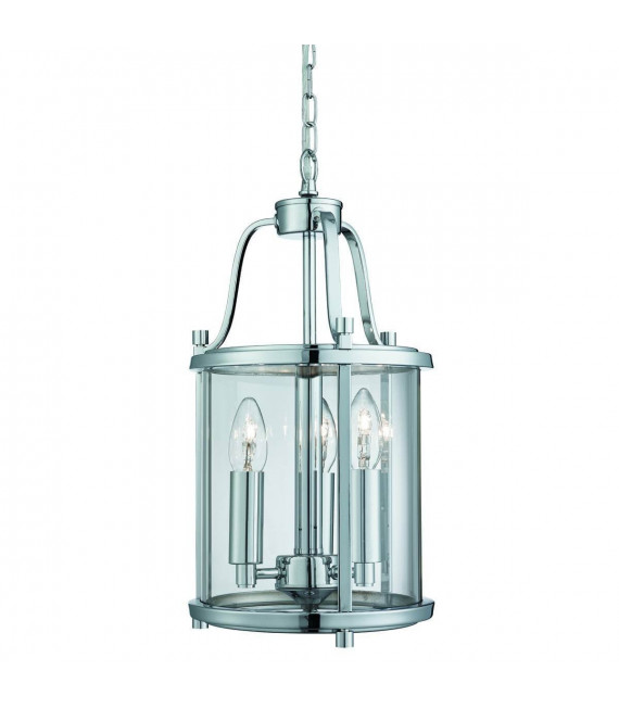 Lámpara colgante victoriana de 3 luces, en cromo y vidrio